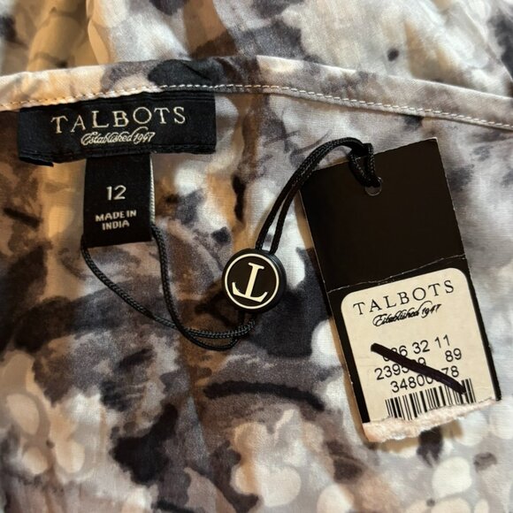 Talbots Black & White Floral Pleated Fit-and-Flare Dress – Size 12 - Picture 6 of 6